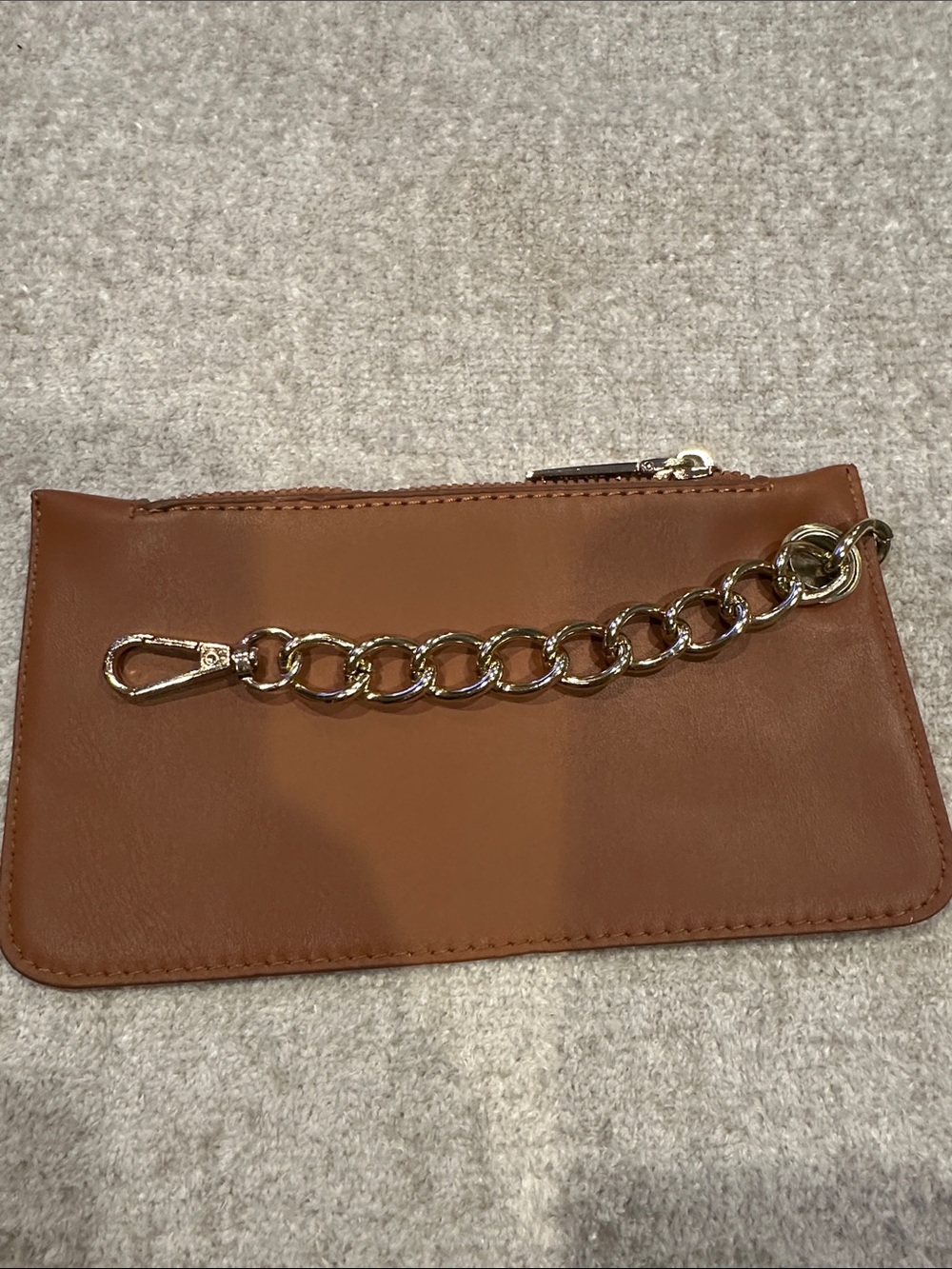 Brown faux Leather Wristlet Clutch with Gold Chain